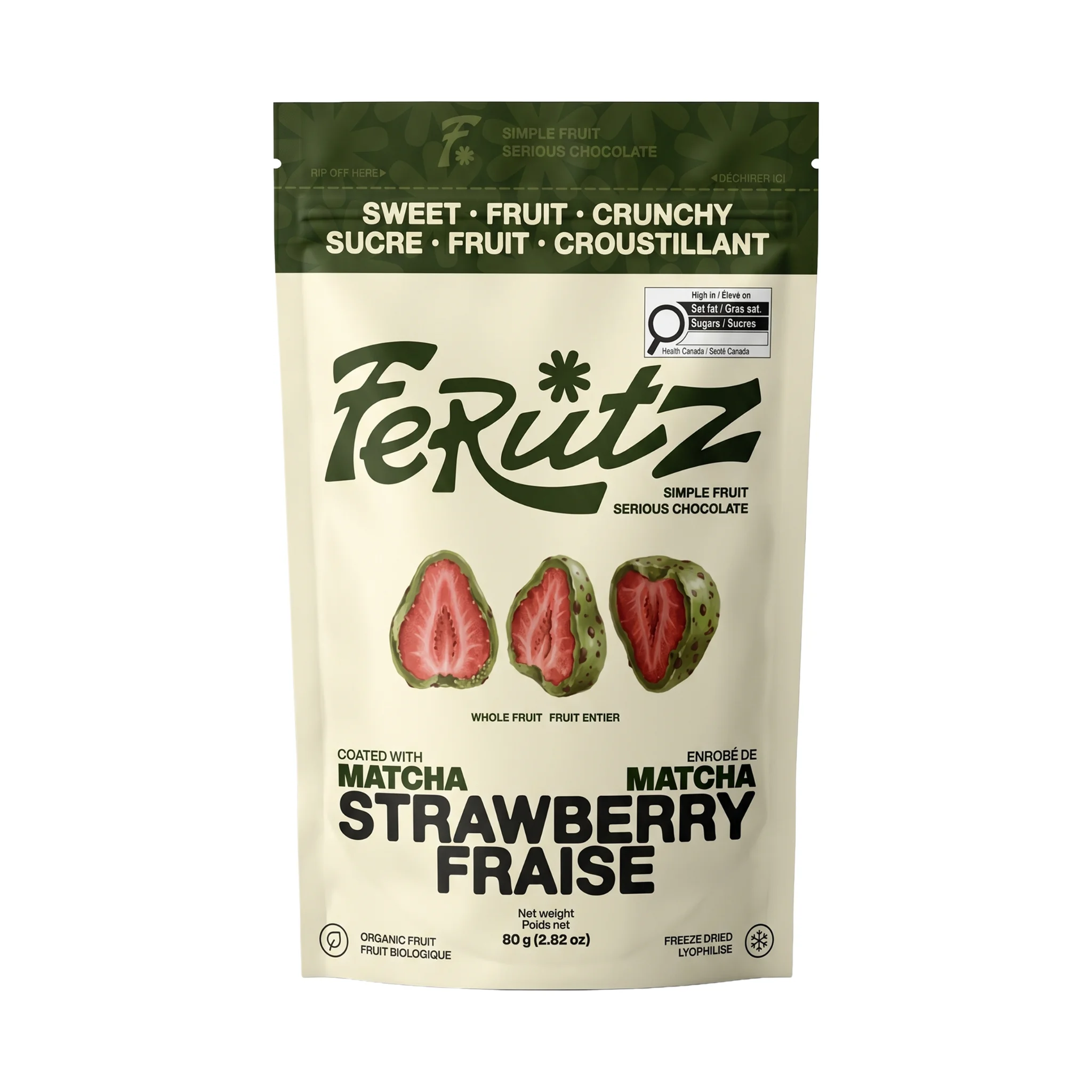 Matcha Flavoured White Chocolate Coated Freeze-Dried Strawberry