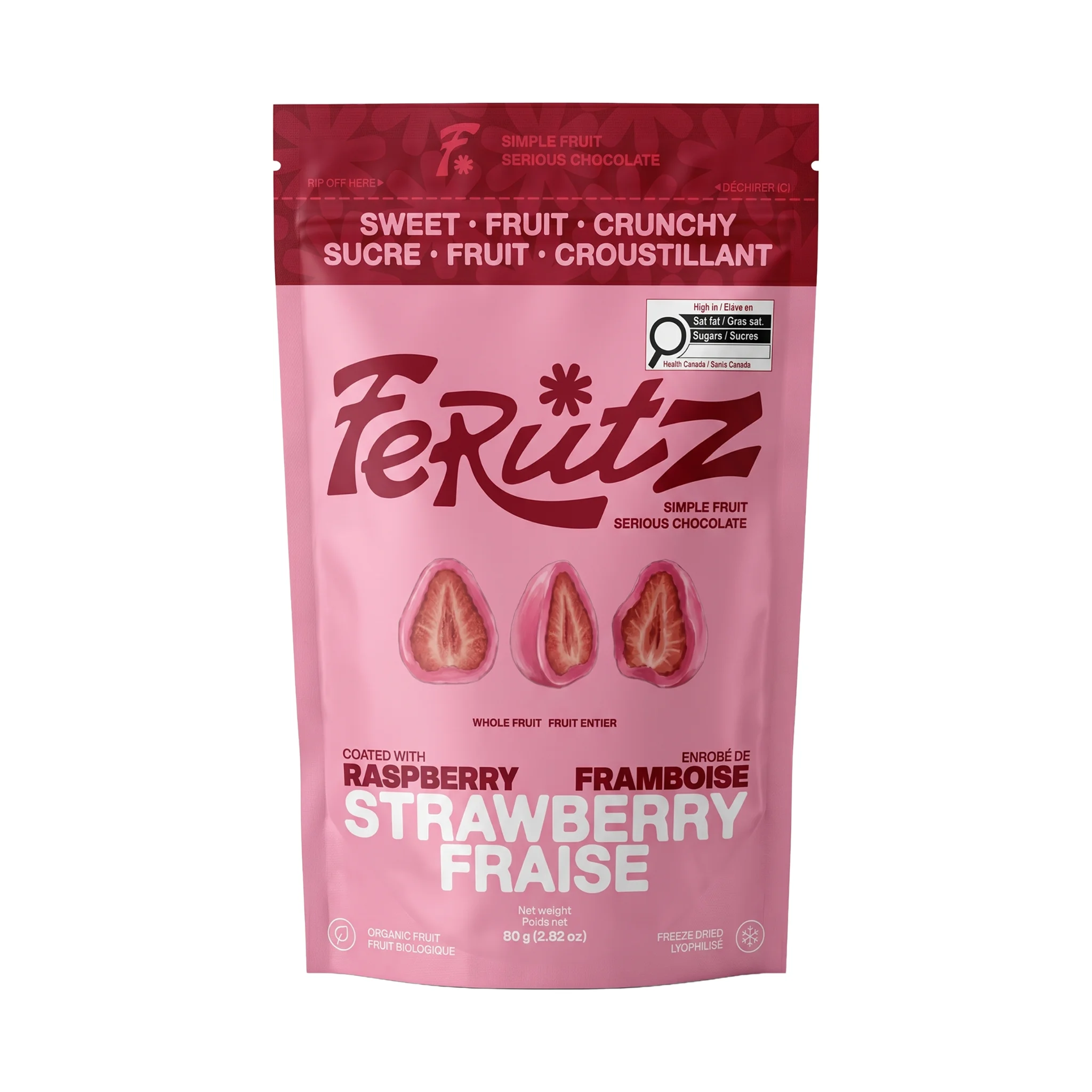 Raspberry Flavoured White Chocolate Coated Freeze-Dried Strawberry