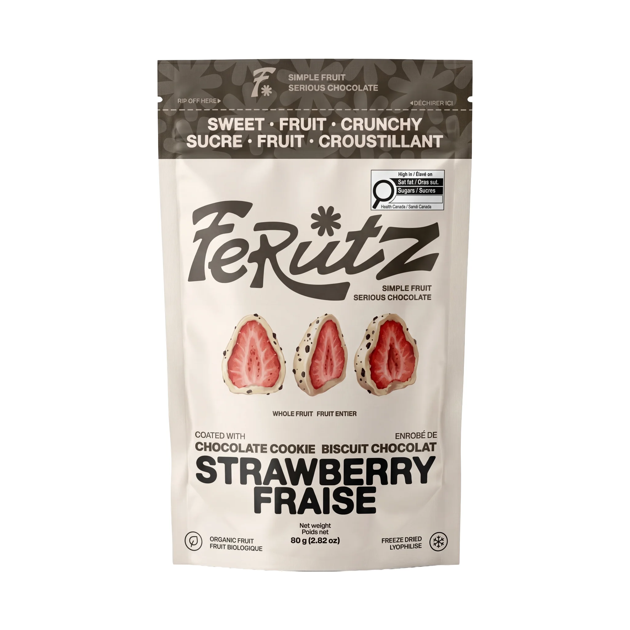 White Chocolate with Chocolate Cookie Coated Freeze-Dried Strawberry